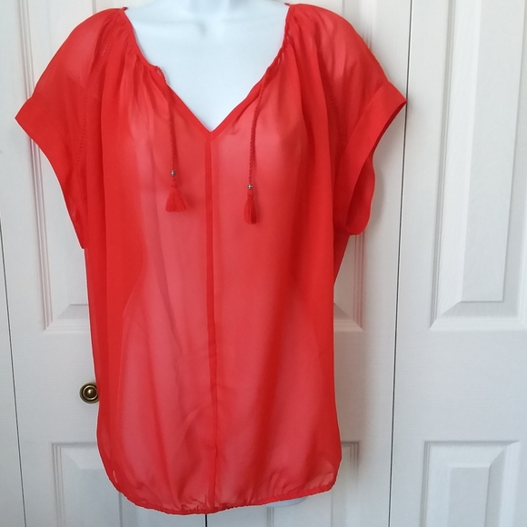 John Paul Richard orange sheer tassle top shirt